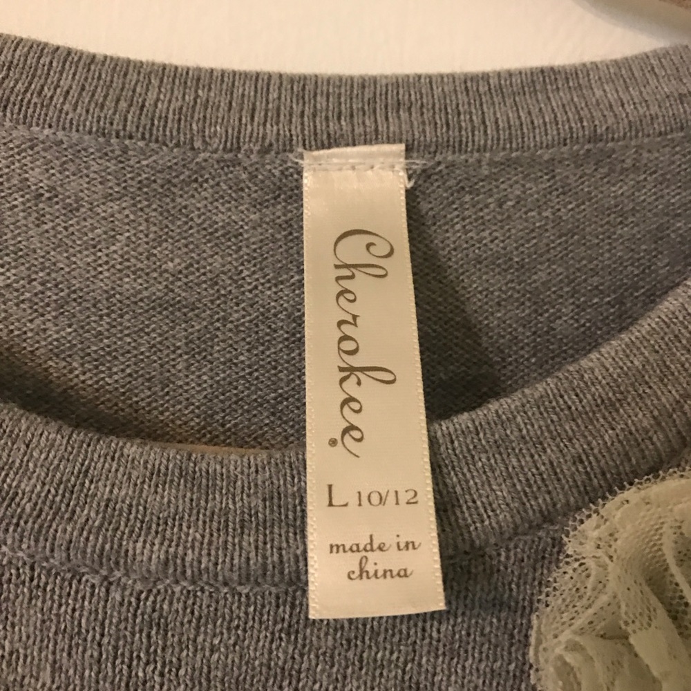 Girls Gray Flower Sweater - Picture 3 of 4